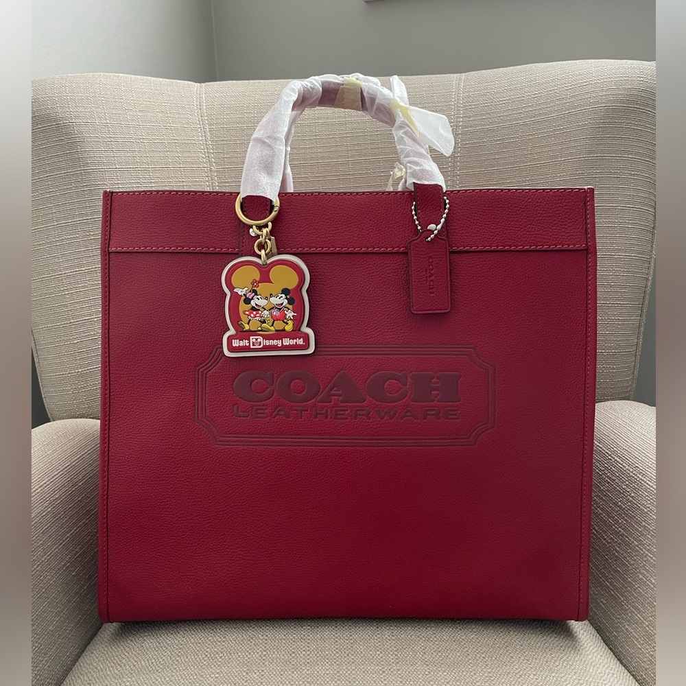 Coach Field Tote Bag 40 With Coach Badge in colour Ruby Red NWT